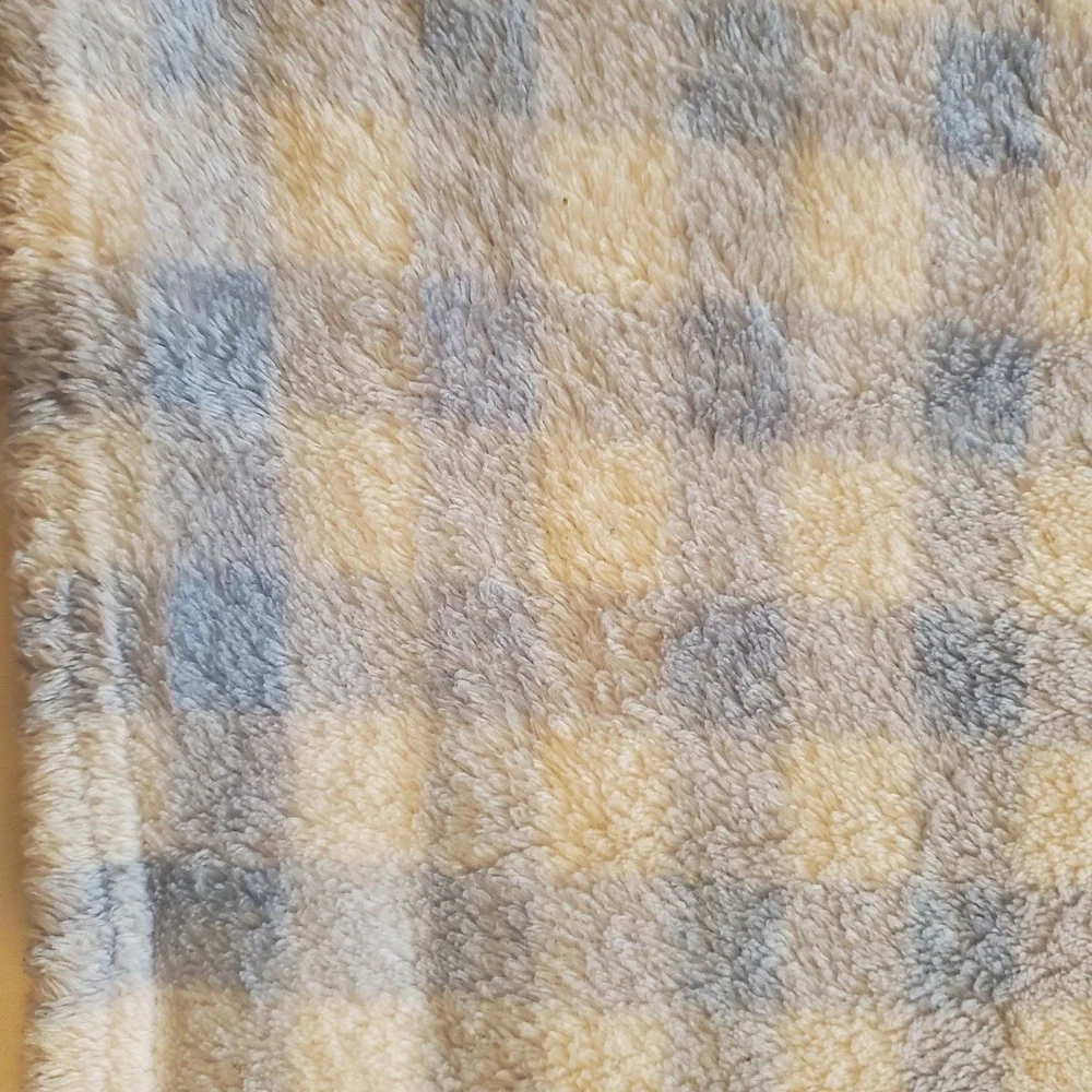 Just One Year Carters Too Cute Dog Blue White Check Plaid Gingham Baby Blanket‎